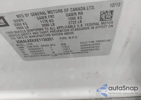 2014 Chevrolet Equinox Ls из США, поврежденный, VIN 2GNALAEKXE1139261
